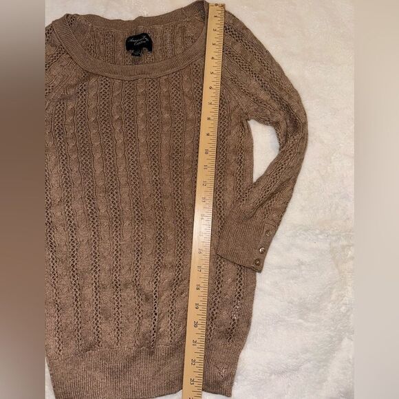 AEOutfitters Women’s Beige Crochet Cable Knit Top Sweater 3/4 Sleeves sz PS EUC - Picture 5 of 8